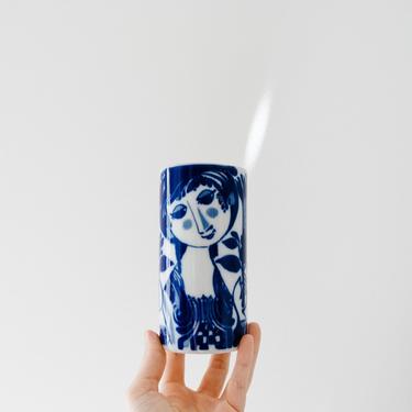 Mini Bjørn Wiinblad Mid Century Modern Blue and White Glazed Porcelain Vase 