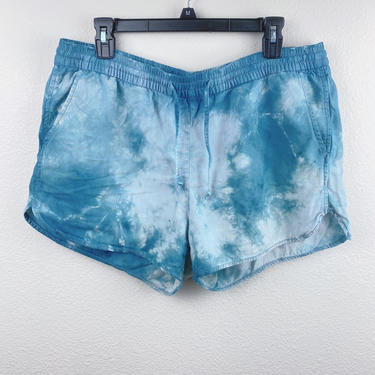 Indigo Blue Dyed Comfortable Distressed Shorts Elastic Waistband// Large Tall 