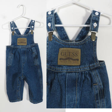 Vintage 80s/90s Guess Baby Girls Denim Suspender Clip Overalls Made In USA Size 6M 