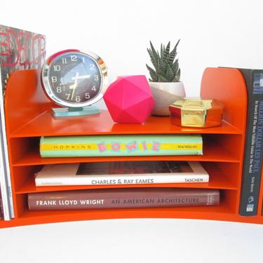 Modern Mid-Century Orange Lucite Desk Office File Rack || Color Pop Desk Accessories  || Mountable || Retro Mod Magazine Rack 