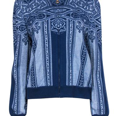St. John - Blue Printed Zip-Up Knit Jacket Sz L