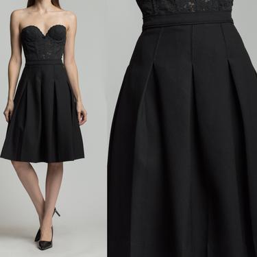 90s Black Pleated Schoolgirl Skirt - Small, 27&quot; | Vintage High Waisted Preppy Knee Length Uniform Skirt 