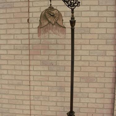 Antique Victorian Ornate Figural Floor Lamp with Shade
