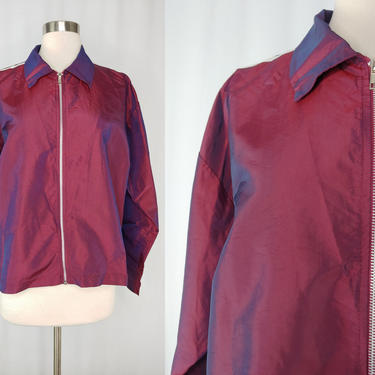 Y2K 2000 Vintage Iridescent Track Jacket - Big Flirt Medium Red Blue Striped Zip Up Jacket 