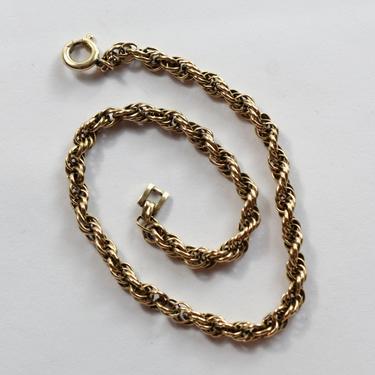 Classic 60's gold filled metal rope chain bracelet, traditional 1/20 12kt GF mid-century stacking bracelet 