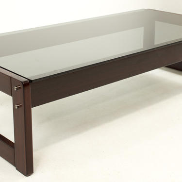 Percival Lafer Mid Century Modern Brazillian Rosewood Coffee Table with Glass Top - mcm 