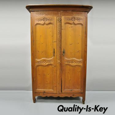Early 19th Century French Country Provincial Pine Wood Wardrobe Armoire Cabinet