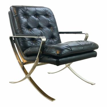 Mid-Century Modern Inspired Tufted Black Leather Lounge Chair