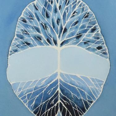 Blue Root and Branch Brain -  original watercolor painting - neuroscience art 
