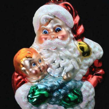 Radko Hand Painted Glass Ornament &amp;quot;Onesey Twosome&amp;quot; Santa Holding Baby Pediatric 