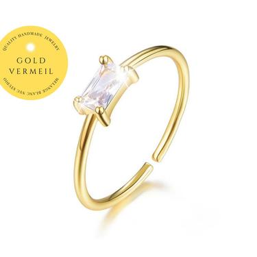 R029 18k gold vermeil cz baguette ring, cz stone solitaire ring, gemstone ring, adjustable ring, minimalist ring, gift for her, cz ring 