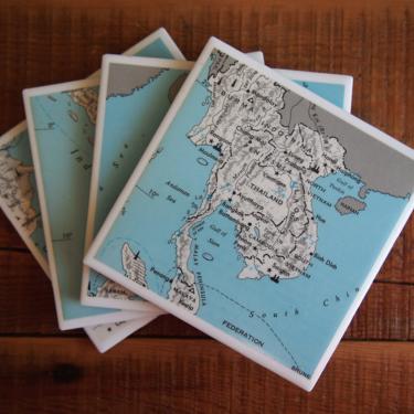 1971 Southeast Asia Map Coaster Set of 4. Resource Map. Indonesia Décor. Philippines Map. Thailand Gift Asia History. Laos Vietnam Burma Map 