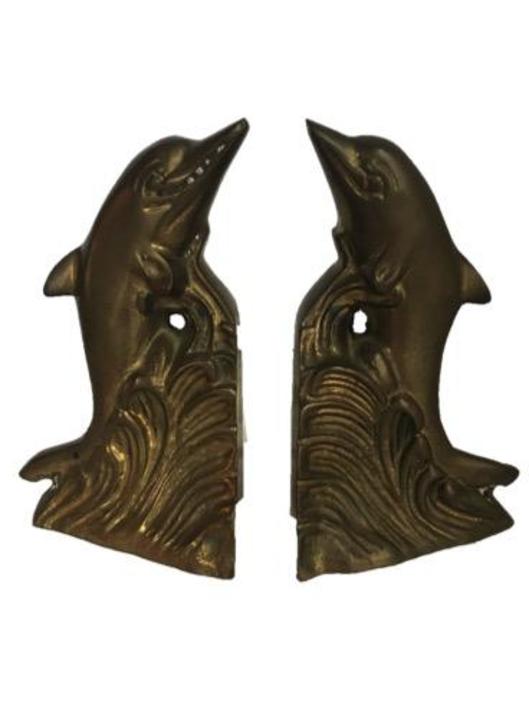 Brass Dolphin Bookends