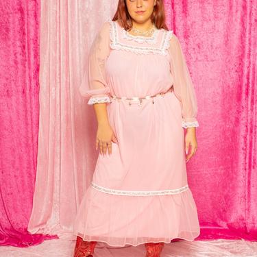 70s Pink Prairie Maxi Gown