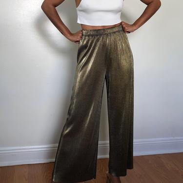 vintage gold pleated wide leg palazzo pants, S to M 