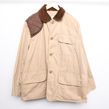 vintage two tone 1960s mid century HUNTING chore jacket style vintage men's CORDUROY collar -- Men's Size Large 