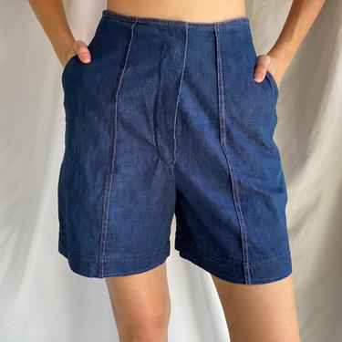1940s Denim Shorts / California Frescos Vintage Abercrombie & Fitch High Waisted Navy Blue Cotton Shorts / Dark  Denim Shorts 