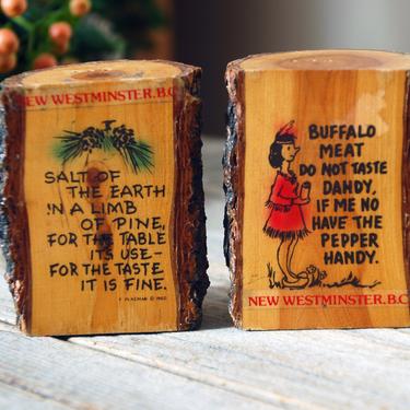 Vintage wooden bark salt and pepper shakers / wood souvenir salt & pepper shakers / New Westminster salt and pepper shakers / rustic shakers 
