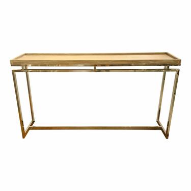 Organic Modern Aged Wood and Chrome Console Table