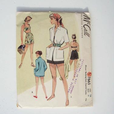 Vintage 40s McCall 7665 Pattern Bathing Suit Beachwear Bust 32 
