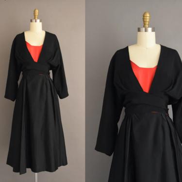 vintage 1950s dress | Eleanor Green Gorgeous Black &amp; Red Sweeping Full Skirt Party Dress | Medium | 50s vintage dress 