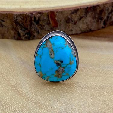 OCEAN BLUE Sterling Silver &amp; Turquoise Ring | BC Sterling | Native American Navajo Jewelry | Southwestern, New Mexico | Size 10 1/2 