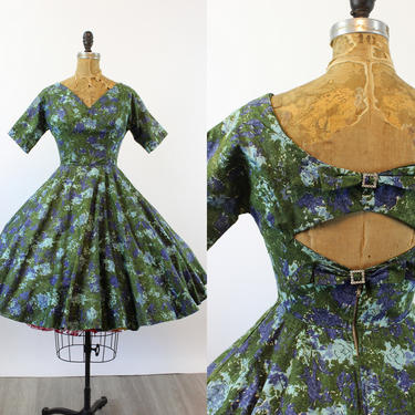 1950s Selma of Miami CUT OUT back floral cotton dress xs | new summer 