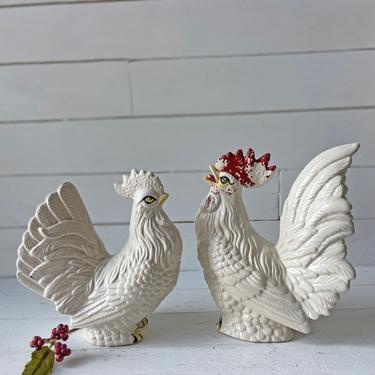 Vintage Ceramic Hen And Rooster Pair // Hen And Rooster Collector, Lover // Farmhouse, Rustic, Cottagecore Rooster And Hen // Gift 