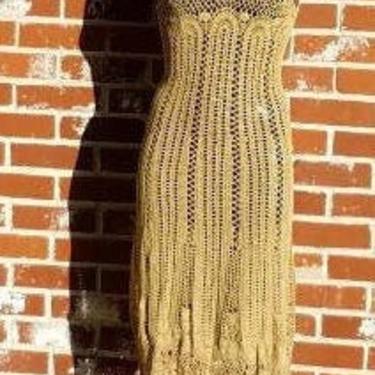 Vintage 20s Style Crochet Dress Hand Crocheted Deco S Scallop Hem 