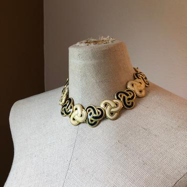 1980s Gold Tone &amp; Navy Knot Links Statement Necklace 