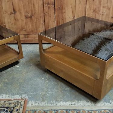 Mid Century Teak Glass Top Coffee and Side Table Designed by John Keal for Brown Saltman