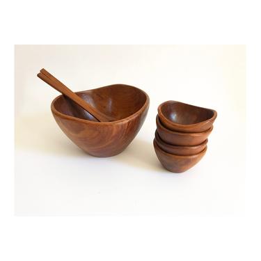 Mid Century Teak Wood Salad Bowl Set / 7 Pieces 