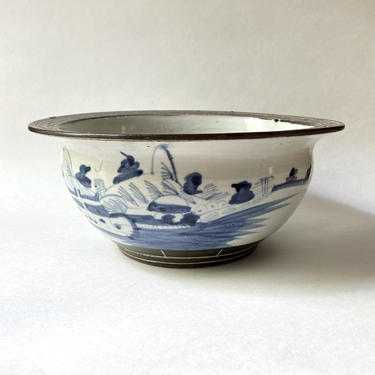 Large 10.5” Antique Chinese Blue &amp; White Porcelain Incense Censer Bowl, 19th C 