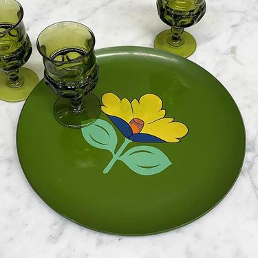 Vintage Serving Tray 1960s Retro Size 13&quot; Mid Century Modern + FW Woolworth + Round + Plastic + Painted Flower + MCM Decor + Made in Japan 