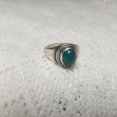Vintage Native American Sterling Silver 925 Ring with Jade-like Stone, Size 7 
