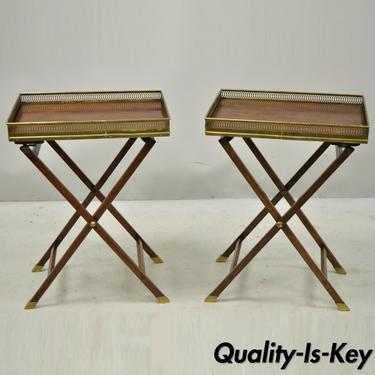 Pair Italian Neoclassical Mahogany Brass Directoire Small Folding Side Tables