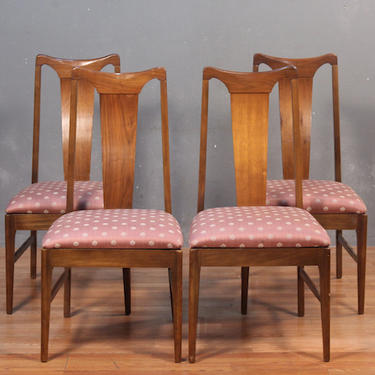 Set of 4 Mid Century Walnut &amp; Rose Dining Chairs