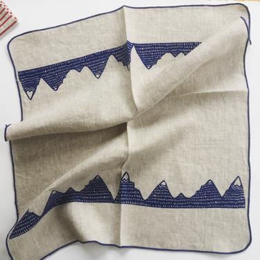 Mountains linen tea towel hand printed dish cloth 