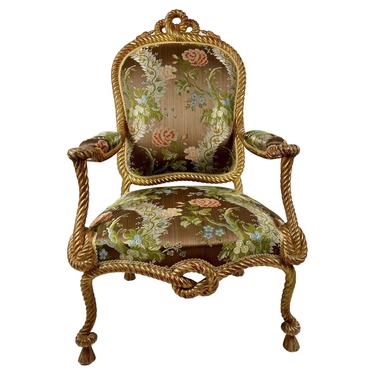 Napoleon III Style Carved and Gilded Rope and Tassel Armchair