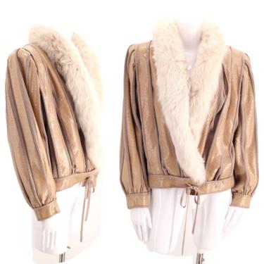 80s snakeskin fox fur bomber jacket / vintage 1980s natural python white fur collar COURTOUE coat M-L 8 