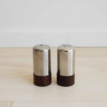 Mid Century modern Rosewood and Stainless Steel Salt and Pepper Shakers Set 