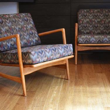 Pair of Kofod Larson style, reclining arm/lounge chairs by Shield Chair Company of California 