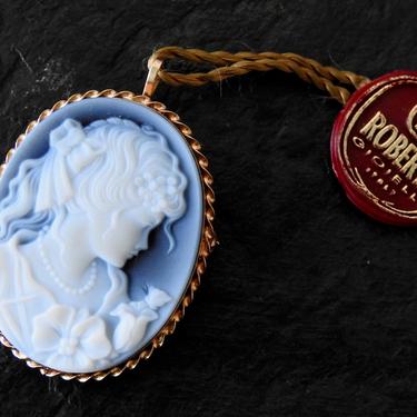 Vintage 14K  Carved Stone Cameo Pendant NWT 