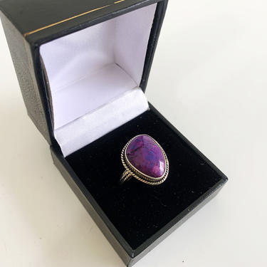 Vintage Sterling Silver Charoite Ring Purple Violet Stone 925 Mineral Modern Boho Style Statement Cocktail Rings Size 8 1/2 