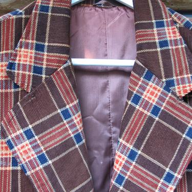 1970s Plaid Corduroy Blazer Large Men's Corduroy Blazer Cord Suit Jacket Retro 70s Brown Orange Plaid Jacket 