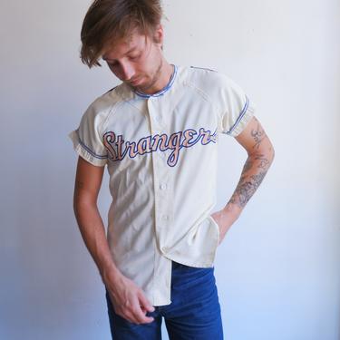Vintage Strangers Japanese Baseball Jersey/ Rayon Button Up Short Sleeve Shirt/ Size Small Medium 