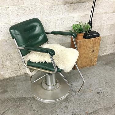 LOCAL PICKUP ONLY Vintage Barber Chair Retro 1960's Green Leather Swivel Seat with Foot Rest Hairdresser or Living Room Seating 