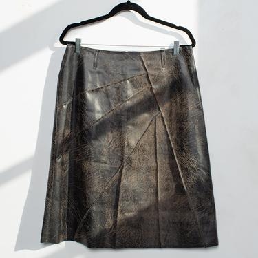 Brown Leather Distressed Skirt