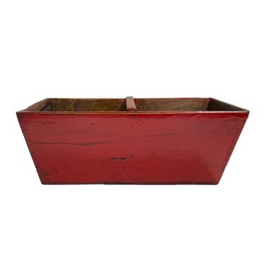 Chinese Village Vintage Wood Rectangular Red Lacquer Handle Bucket ws1686E 