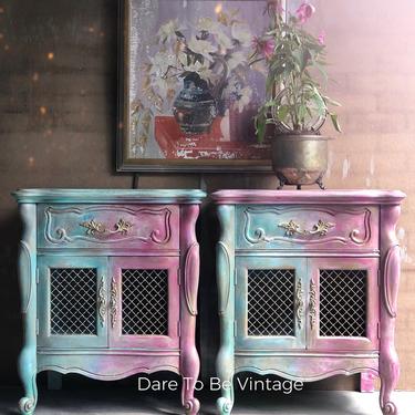 Vintage Nightstands Side Tables - Painted Nightstands - Bohemian Nightstands - Shabby Chic - Vintage Side Tables - Beach House Furniture 